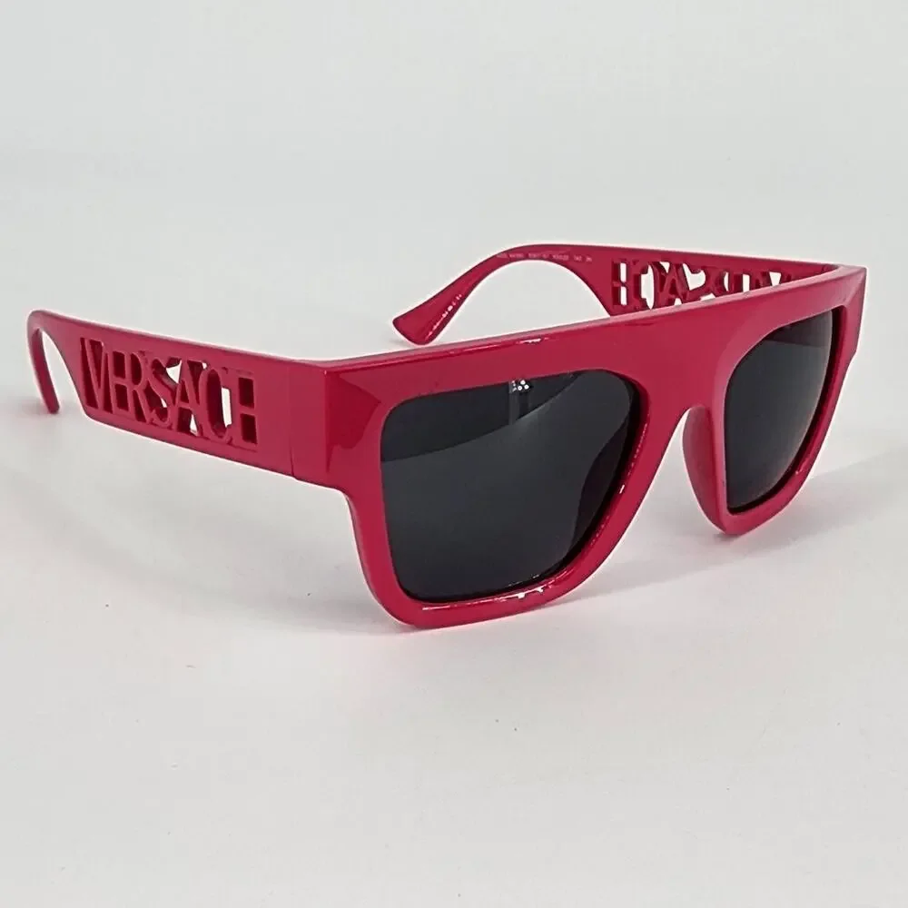Versace Bright Pink Cutout Logo Square Sunglasses Unisex New in Box